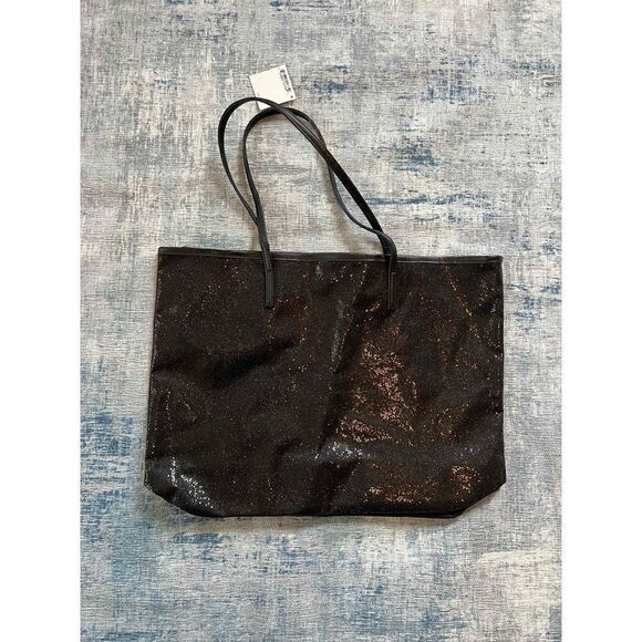 NWT! Macy's Black Micro Sequin Sparkle Front Tote Bag - Picture 1 of 7